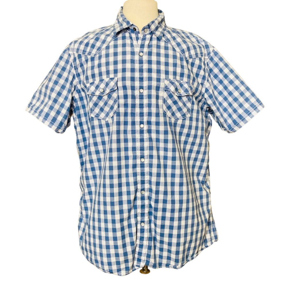 Sonoma Men's blue and white checked collared button down shirt, Sz XL